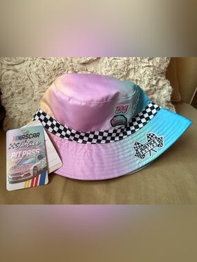 Nascar Justice Kids Rainbow Pastel Bucket Hat with Checkered Trim